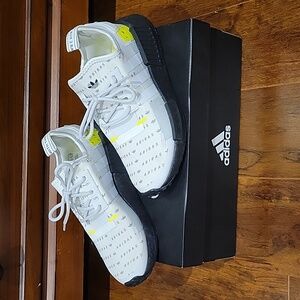 Adidas athletic shoes. White, black and neon yellow